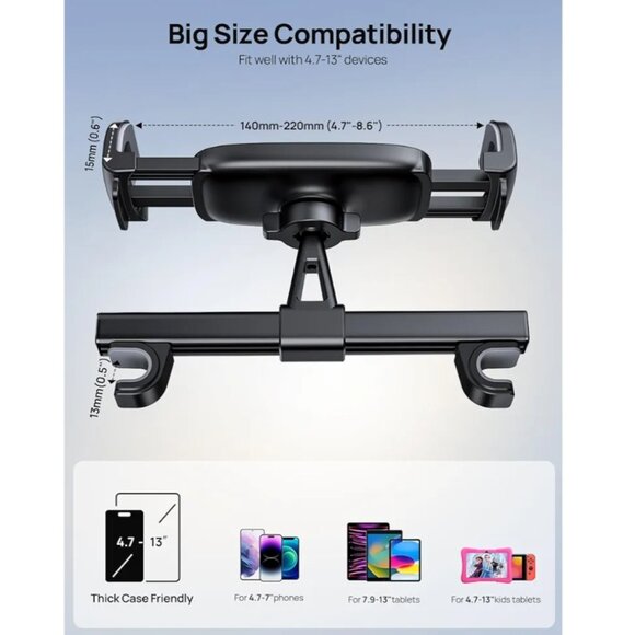 AOMIKER BACKSEAT TABLET HOLDER- ADJUSTABLE ARM- BLACK - TRAVEL ESSENTIAL-NIB - Picture 5 of 11